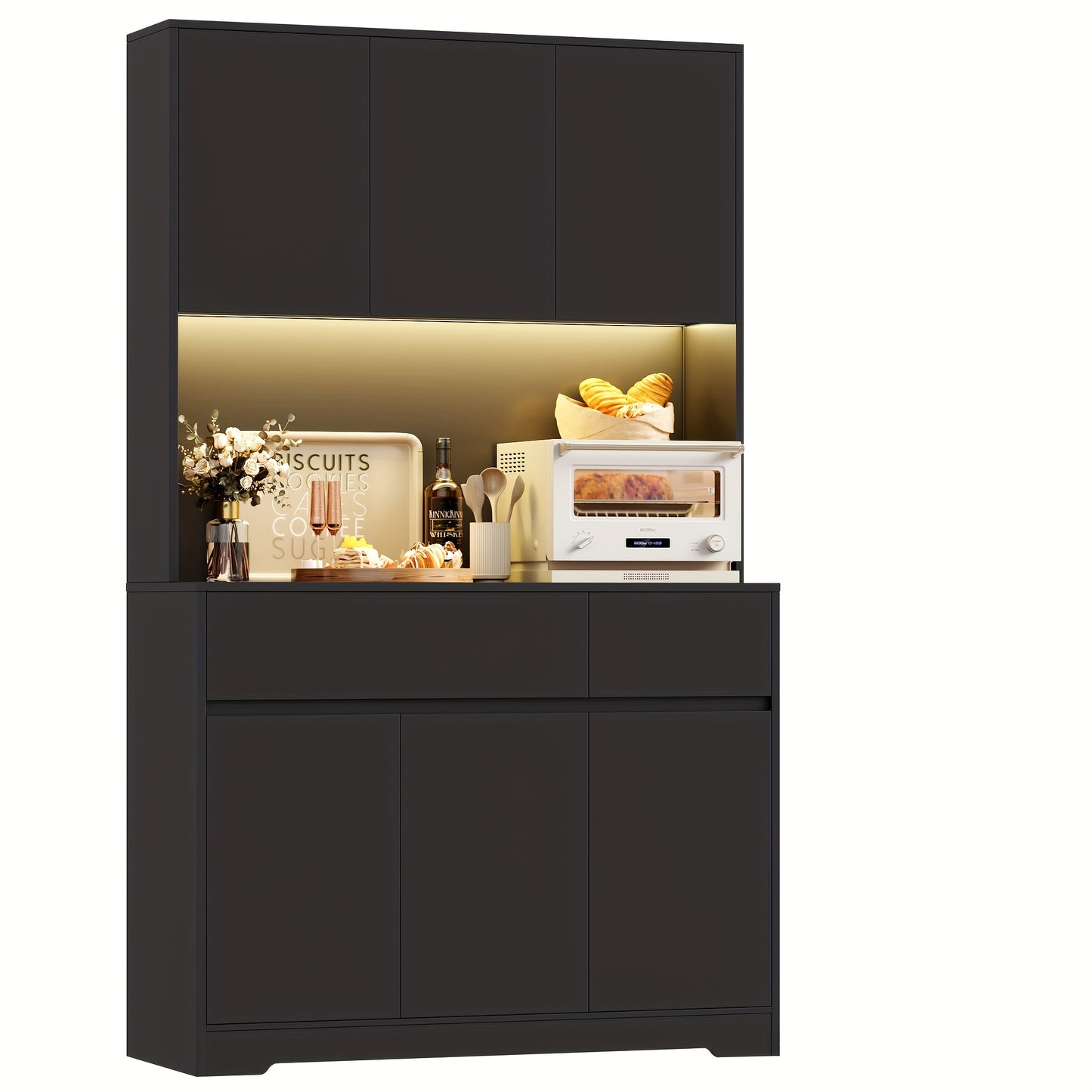 Keukenkast – Opbergkast – Buffetkast – Dressoir – Wit – Grote Opbergruimte – Verstelbare Planken – Spaanplaat Met Glas