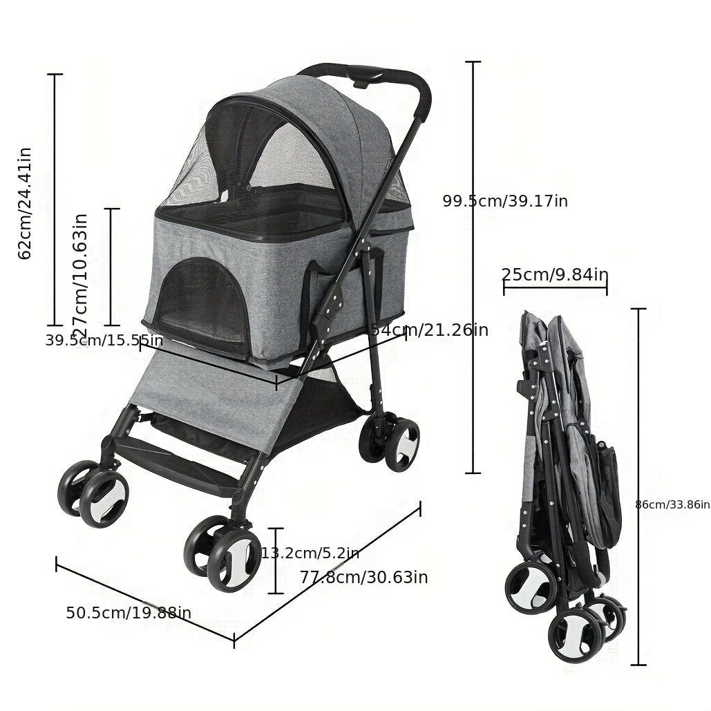 Huisdierr buggy – Dierenwagen – Hondenwagen – Kattenbuggy – Wandelwagen – Extra Groot 124x63x40 cm – Stevig Legeringsstaal, Opvouwbaar Met Regenhoes