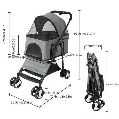 Huisdierr buggy – Dierenwagen – Hondenwagen – Kattenbuggy – Wandelwagen – Extra Groot 124x63x40 cm – Stevig Legeringsstaal, Opvouwbaar Met Regenhoes