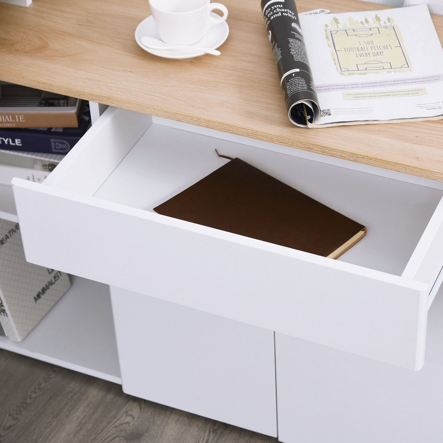 Hoekbureau – Computerbureau – Bureau – Werkplek – Bureautafel – Modulair Design – Met Lade en Kast – Wit Houtnerf – Eenvoudige Montage