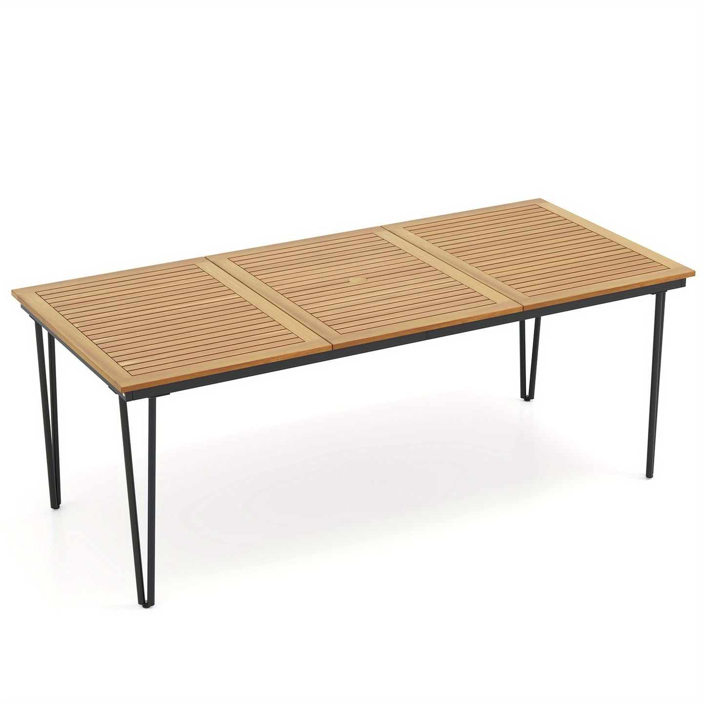 Tuinset – Tuinmeubel – Diningset – Bistroset – Loungeset – 8-Persoons Rechthoekige Tuintafel – Acaciahouten Tafelblad – Robuust Metalen Onderstel – Inclusief Parasolgat – Weerbestendig & Duurzaam