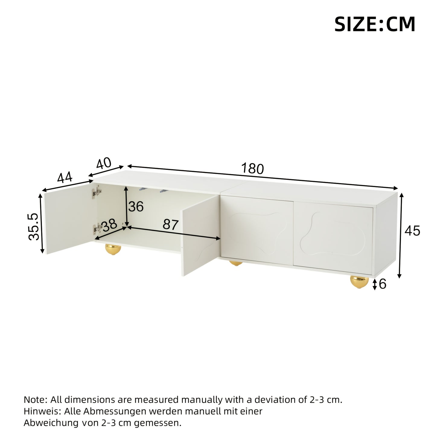 TV-kast – TV-meubel – TV-dressoir – Media-meubel – TV-standaard – Wit met Gouden Poten – Stevig 5-Poten Design – 3,2+ Kubieke Voet Opbergruimte