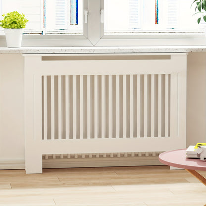 Radiatorombouw – Radiatorkast – Verwarmingsdeksel – Radiatorbekleding – Radiatorafdekking – Wit Houten Design – 100 cm Hoog – 3,2 Cu Ft Opbergruimte – Ventilerend Lamellenpatroon