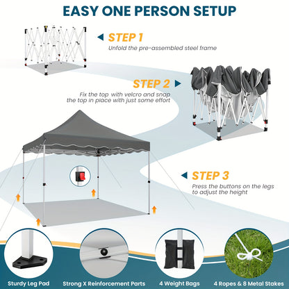 Voortent – Pop-up Tent – Partytent – Paviljoen – Zonnetent – 3,05x6,1 Meter – Verwijderbare Zijkanten & Snelle Opzet