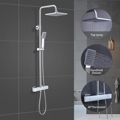 Douche Systeem – Douche Set – Regendouche – Douchekraan – Thermostaatkraan – Verstelbare Douchebeugel – RVS – Thermostaat 38°C Veiligheidsfunctie