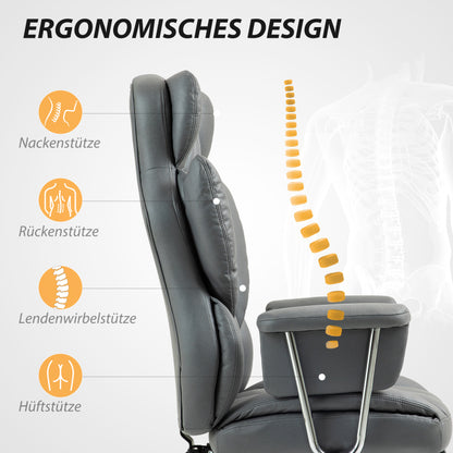Ergonomische Bureaustoel – Kantoorstoel – Werkstoel – Bureaustoel Verstelbaar – Stoel Met Voetensteun – Donkergrijs – Roestvrij Stalen Frame – Verstelbare Rugleuning 135°