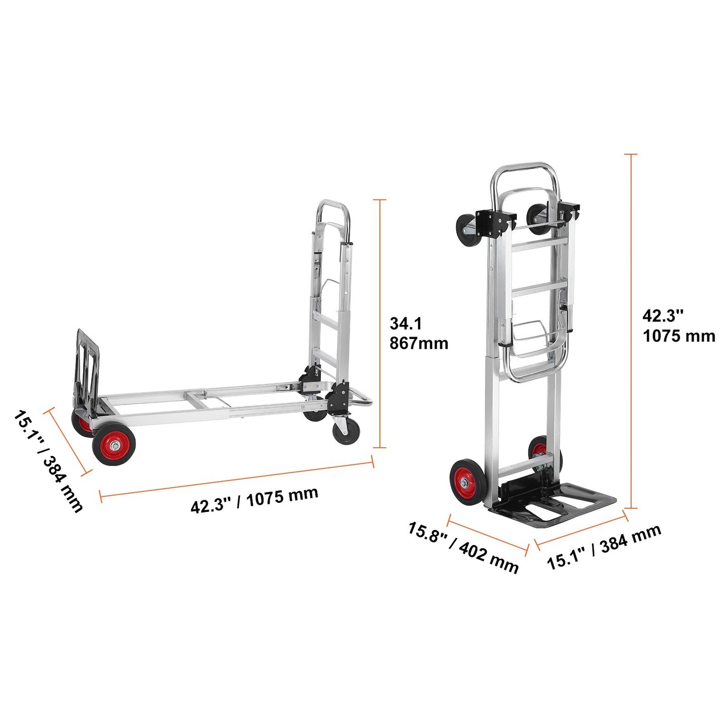 Steekwagen – Handwagen – Platformwagen – Transportwagen – Karrenwagen – 2-in-1 Verstelbaar Model – Draagvermogen 180 kg – Licht Aluminium & Koolstofstaal Frame