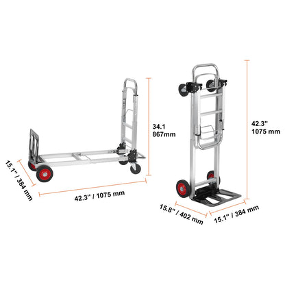 Steekwagen – Handwagen – Platformwagen – Transportwagen – Karrenwagen – 2-in-1 Verstelbaar Model – Draagvermogen 180 kg – Licht Aluminium & Koolstofstaal Frame