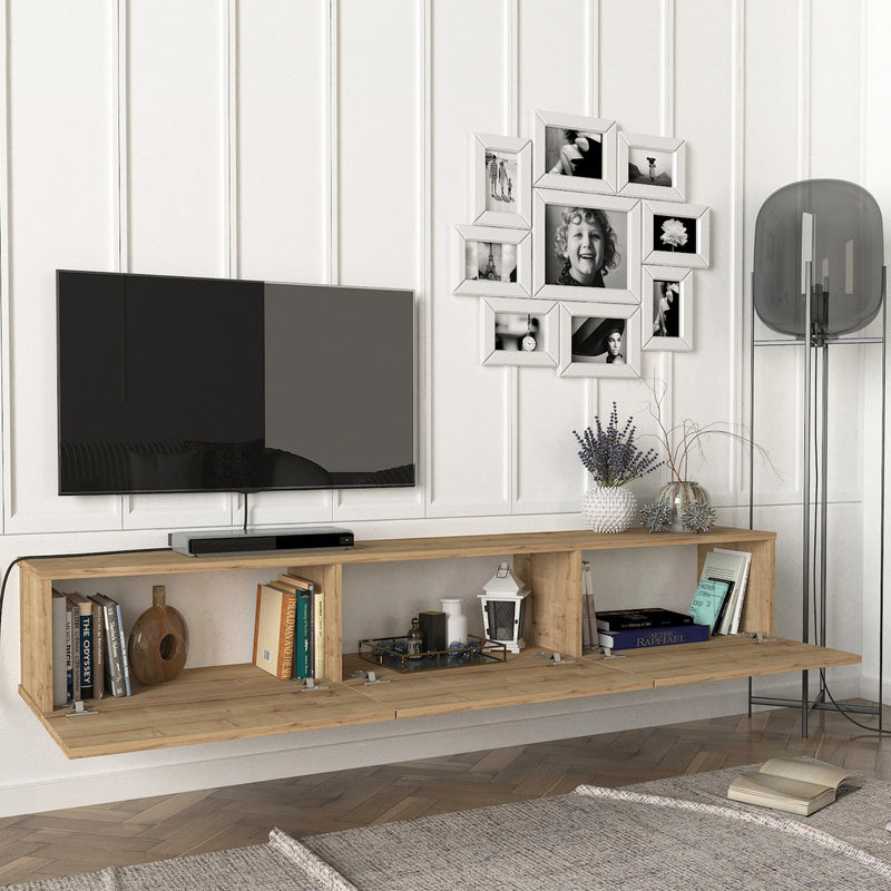 TV Meubel – TV Kast – TV Dressoir – Mediameubel – Hangend TV Meubel – Eiken – 180x31x29,5 cm – 3 Opslagvakken