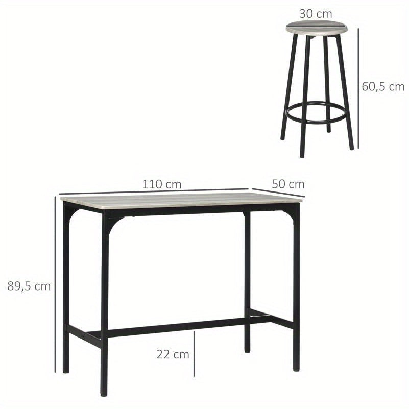 Barkrukkenset – Barkrukken – Barkruk – Keukenkruk – Barstoel – Industrieel Design – Metalen Onderstel Grijs – Massief Houten Tafelblad – 5 Zits