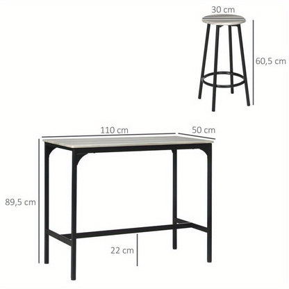 Barkrukkenset – Barkrukken – Barkruk – Keukenkruk – Barstoel – Industrieel Design – Metalen Onderstel Grijs – Massief Houten Tafelblad – 5 Zits