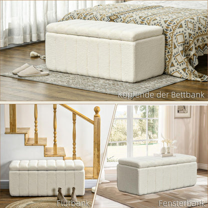 Opbergbank – Zitbank – Opbergbank – Opbergbox – Halbank – Gestoffeerd – 120 kg Draagkracht – 102x45x46 cm Crème