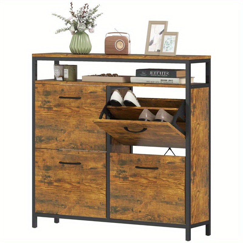 for shoe Rack, for shoe Cabinet with 4 Foldable Drawers, Entryway for shoe Rack, Cabinet with for shelves, Narrow for shoe Rack, for shoe Bench, Multi-purpose Cabinet, 103 X 34.5 X 72cm, Perfect for Shoes, Hallway, Bathroom,