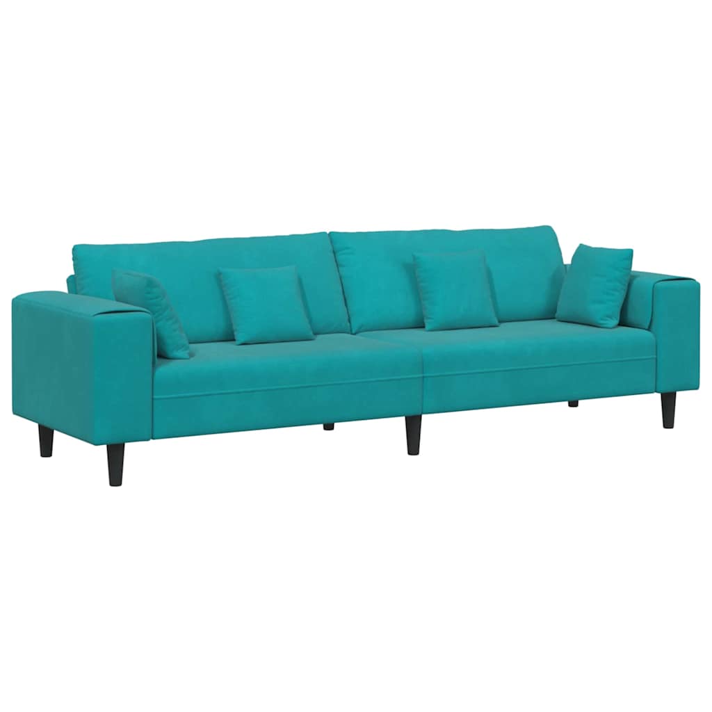 Velvet Bank – Zitbank – Hoekbank – Slaapbank – Loungebank – Turquoise Met Ottoman – Zachte Velvet Bekleding – Stevig Houten Frame