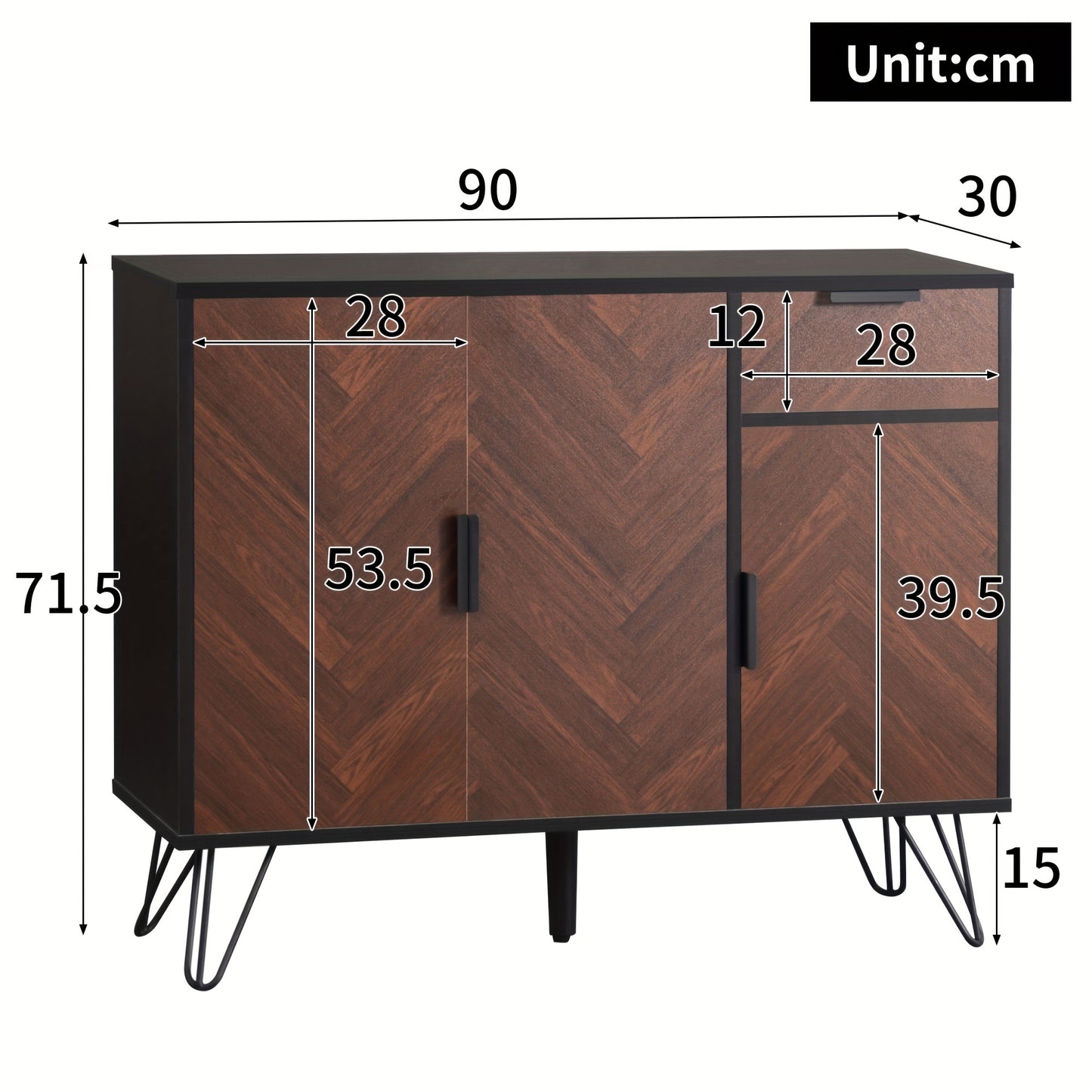 Opbergkast – Kasten – Sideboard – Dressoir – Lockers – Zwart Met Houtlook – Verstelbare Planken – Lade – Stevige Constructie