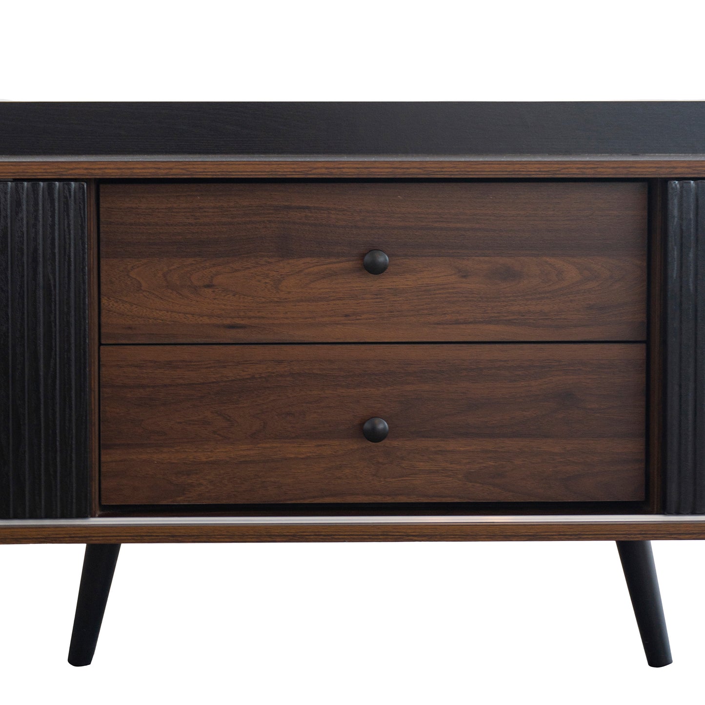 Tv-meubel – Tv-kast – Lowboard – Mediameubel – Tv-dressoir – Wit en Houtlook – 160 cm Breedte – Gestreepte Schuifdeuren met Lades