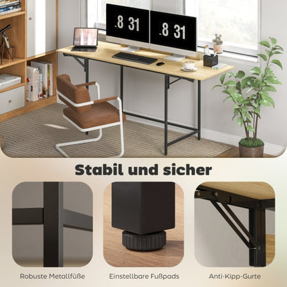 Bureaumeubel – Bureau – Computertafel – Bureautafel – Computerbureau – Inklapbaar Bureau – Met 2 Uitschuifbare Panelen – Stevig Metalen Onderstel – Ruime Werkoppervlakte – Compact & Ruimtebesparend – Eikenhout Zwart
