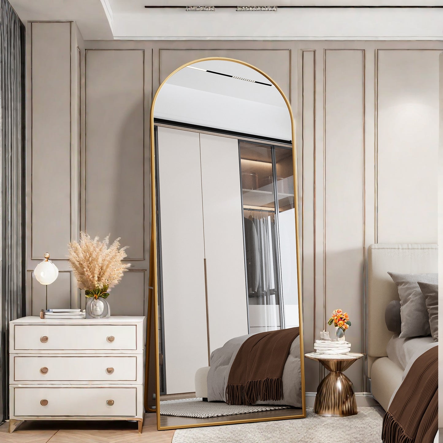 Grote Staande Spiegel – Vloerspiegel – Wandspiegel – Volle Lengte Spiegel – Goudkleurige Spiegel – 80 x 180 cm – Met Metalen Frame