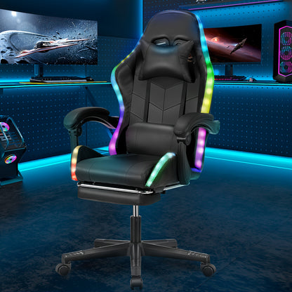 Gamingstoel – Bureaustoel – Draaistoel – Ergonomische Stoel – Zwarte RGB Verlichting – Verstelbare Rugleuning 135° – Memory Foam Zitting
