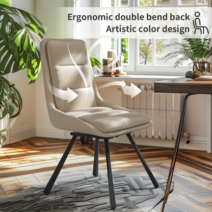 Draaistoel – Eetkamerstoel – Stoel – Bureaustoel – Kuipstoel – 360° Draaibaar – Licht Kaki Microvezelstoffering – Set van 2 – 47x47x94 cm