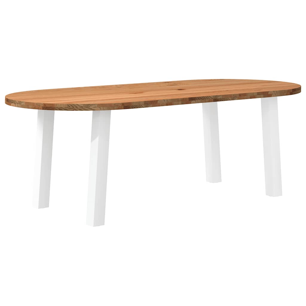 Eettafel Massief Eikenhout – Tafel – Dinertafel – Houten Tafel – Eetkamertafel – Wit – 240x100x74 cm – Robuust En Duurzaam – Met Metalen Poten