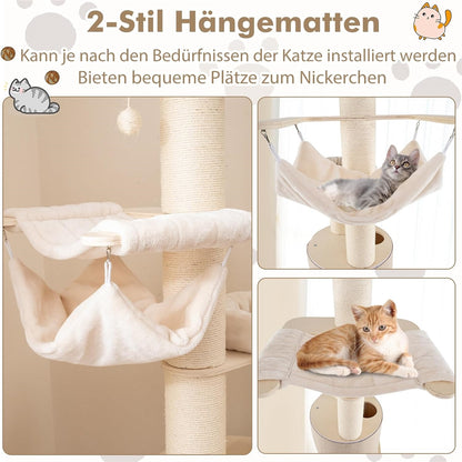 kattenboom – krabpaal – kattenmeubel – kattenhuis – kattencondo – 187 cm hoog – duurzaam hout en sisal krabmat