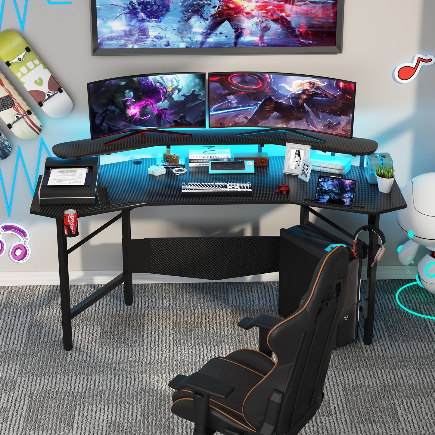 Gaming Bureau – Gamingbureau – Game Desk – Computer Tafel – Gaming Tafel – Met Bekerhouder & Hoofdtelefoonhaak – Stevig MDF Metalen Constructie – Minimaal 27 Inch Hoogte