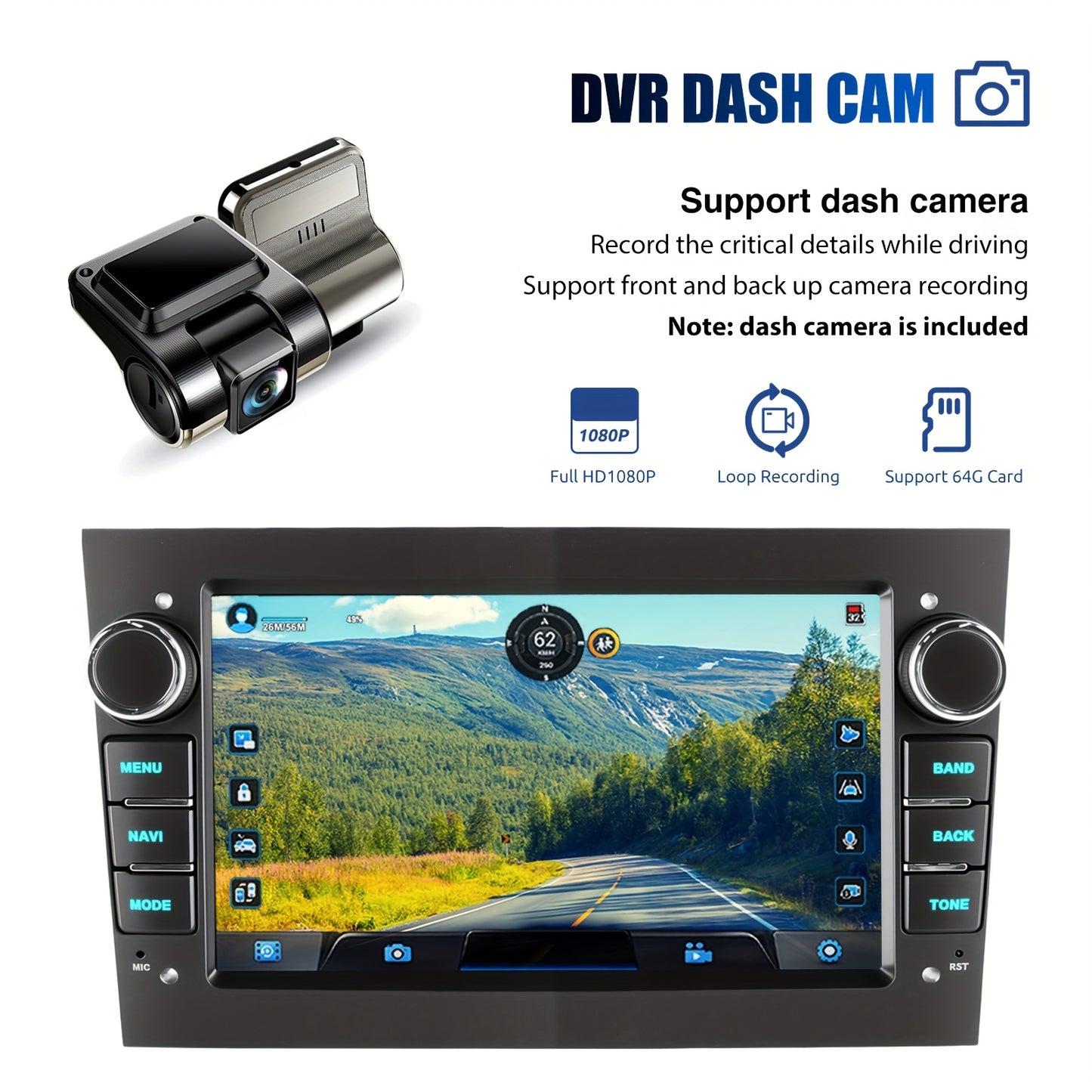 Autoradio – Multimedia Systeem – Navigatie Radio – Touchscreen Radio – 7-inch Android 15 Autoradio – Inclusief Dashcam & AHD Achteruitrijcamera – 4GB RAM & 64GB Opslag