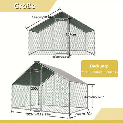 Free Range Chicken House 3x2x2m with Safety Lock And Waterproof PE Cloth, Metal Free Range Fence for Chickens, Rabbits And Other Small Animals
