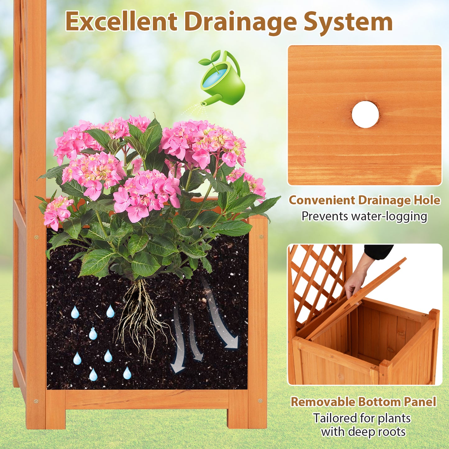 Tuinboog – Houten Boog – Klimplanten Boog – Pergola Tuin – Plantentunnel – Natuurlijk Vurenhout – Met Plantenbakken en Drainage – 201 cm Hoog