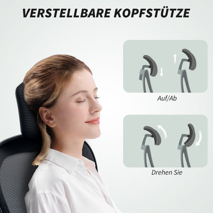 Ergonomische bureaustoel – Comfortabele werkstoel – Office chair – Desk chair – Zwarte bureaustoel – Verstelbare lendensteun – Opklapbare armleuningen