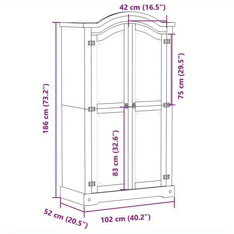 Kledingkast – Garderobekast – Kleerkast – Opbergkast – Kast – Wit – Massief Grenenhout – Compact 102x52x186 cm