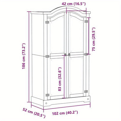 Kledingkast – Garderobekast – Kleerkast – Opbergkast – Kast – Wit – Massief Grenenhout – Compact 102x52x186 cm