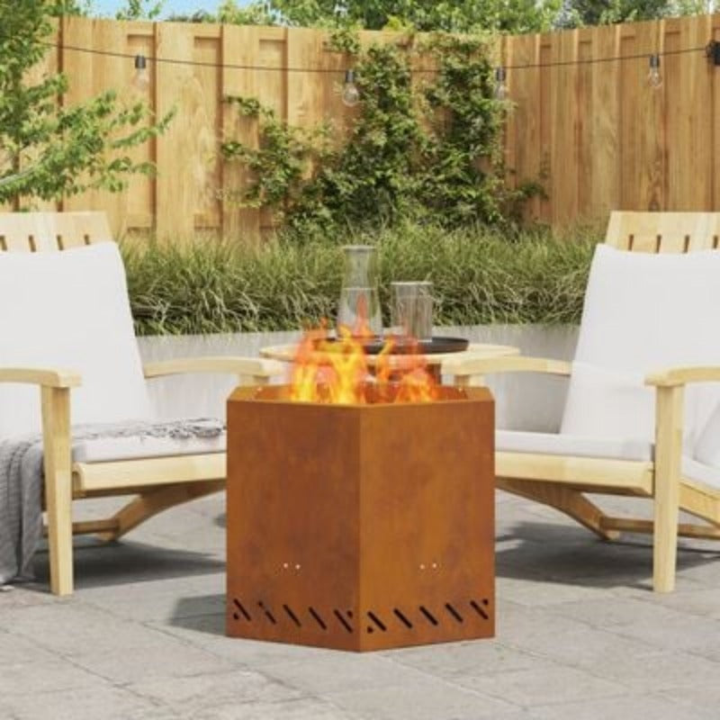 Large Rectangular Brown Metal Fire Pit - 58x58x51cm Outdoor Indoor Patio Heater, Durable Modern Design for Garden, Terrace & Winter Heating, Cozy Gatherings - Compatible with Firewood & Log Burners (No Ignition System Include