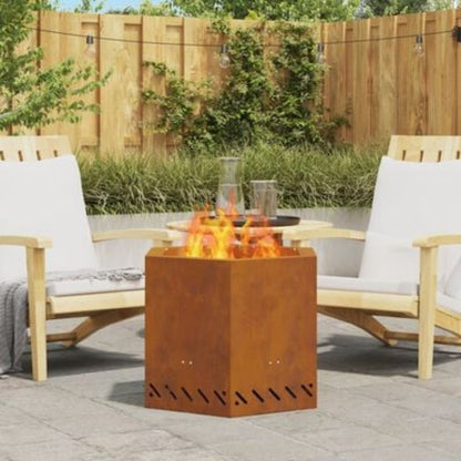 Large Rectangular Brown Metal Fire Pit - 58x58x51cm Outdoor Indoor Patio Heater, Durable Modern Design for Garden, Terrace & Winter Heating, Cozy Gatherings - Compatible with Firewood & Log Burners (No Ignition System Include