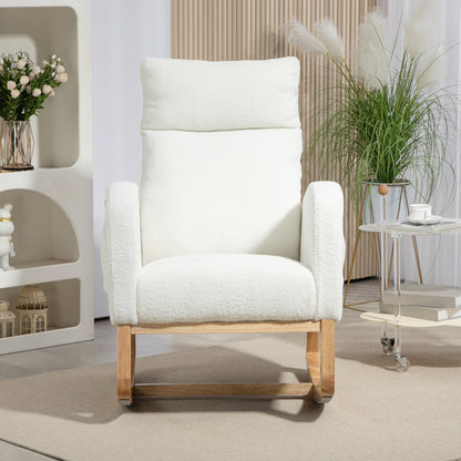 Draaifauteuil – Relaxfauteuil – Zwarte Fauteuil – Schommelstoel – Lounge Stoel – Crèmekleurig – Houten Frame – Dikke Padding – Max 120 kg Belastbaar
