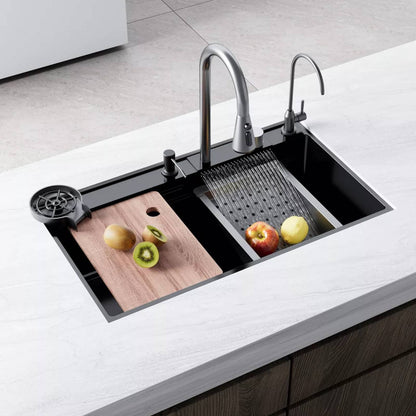 Keukenspoelbak – Spoelbak – Werkstation – Enkele Kom – Topmount – 80 x 45 cm – Roestvrij Staal – Mat Zwart – Multifunctioneel met 360° Mengkraan