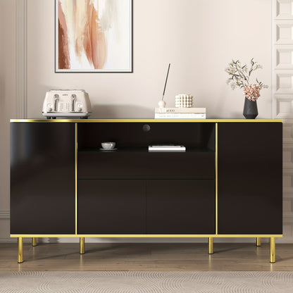 Sideboard, sideboard with four doors, one drawer and a large compartment, space-saving, bedroom chest of drawers, high-gloss sideboard, two colours to choose from, dimensions L150/W40/H80