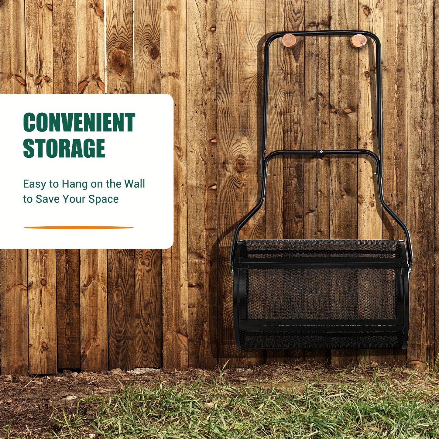 Compoststrooier – Meststrooier – Zandstrooier – Zaadstrooier – Tuinstrooiwagen – 76 Liter Inhoud – Ergonomisch U-Handvat – Metalen Rol
