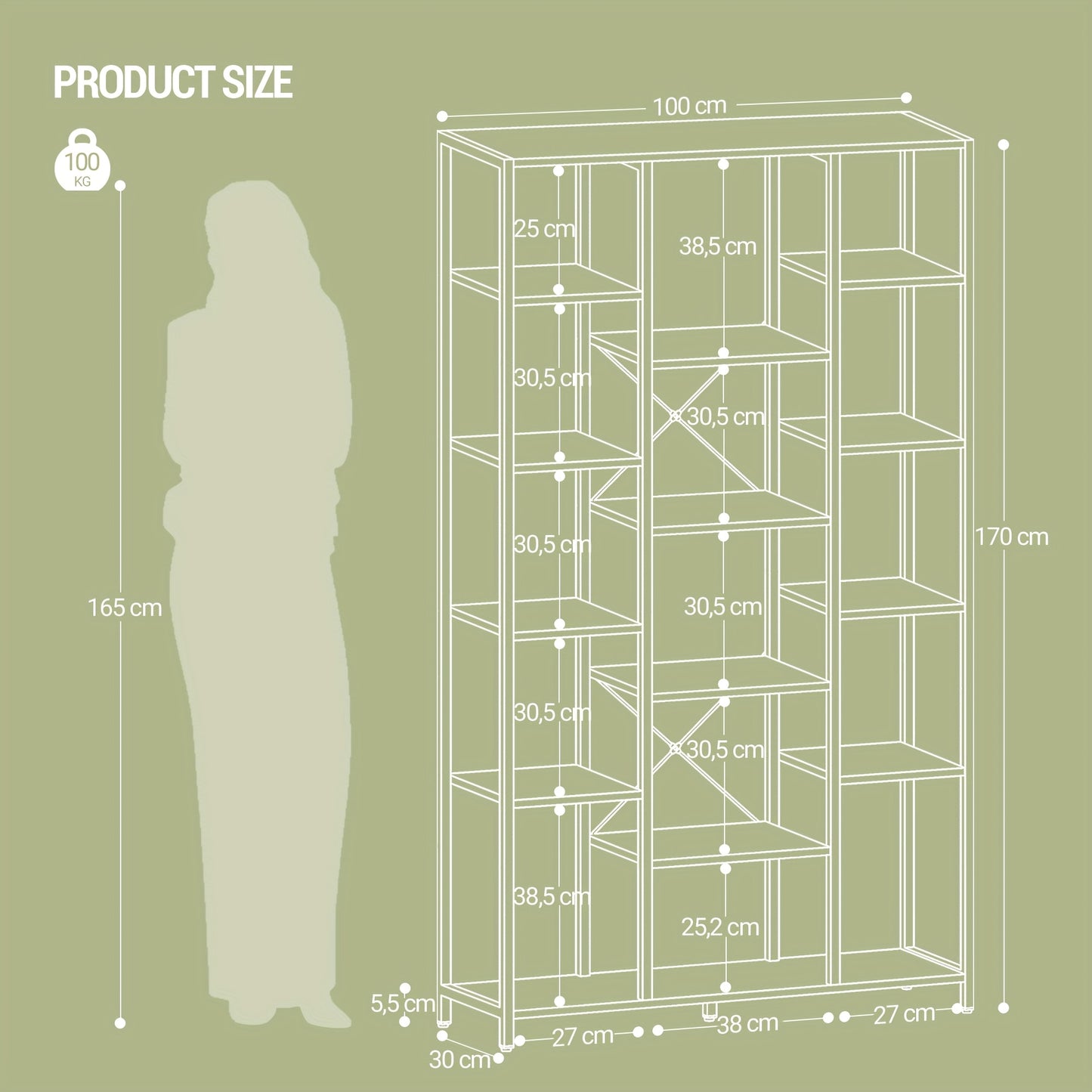 Boekenkast – Boekplank – Boekenrek – Opbergkast – Boekhouder – Wit – 15 Planken – Stevig Houten Frame – 170x100x30 cm