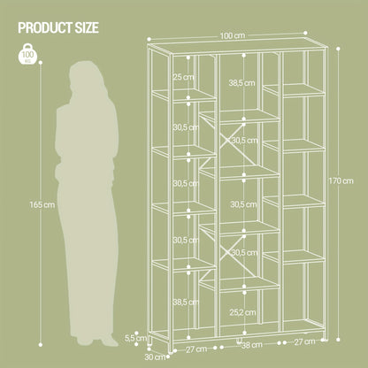 Boekenkast – Boekplank – Boekenrek – Opbergkast – Boekhouder – Wit – 15 Planken – Stevig Houten Frame – 170x100x30 cm
