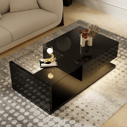 Coffee Table, High-Gloss Black. Side Tables, Coffee Tables with Glass And -Effect