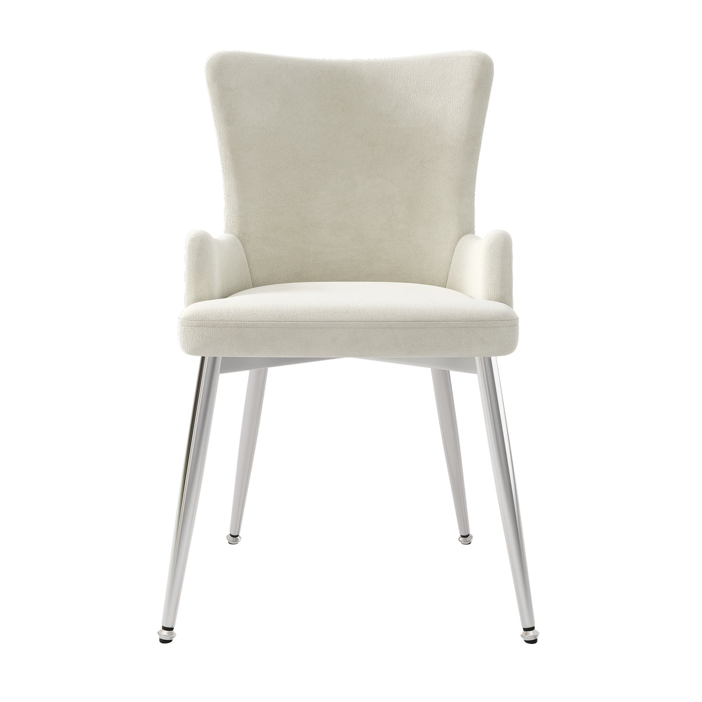 Eetkamerstoel Set – Stoel – Zetel – Dinerstoel – Kruk – Luxe Beige Bekleding – Metalen Frame – Stevige Zilveren Poot – Gemakkelijk Schoon Te Maken