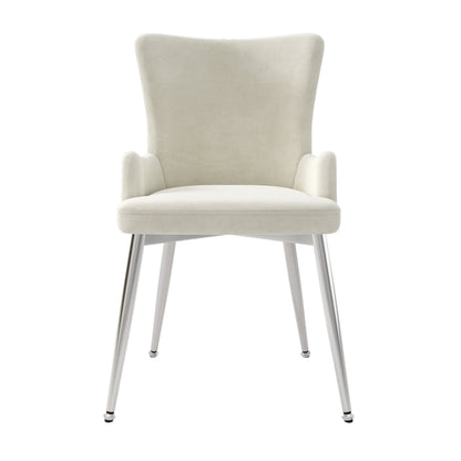 Eetkamerstoel Set – Stoel – Zetel – Dinerstoel – Kruk – Luxe Beige Bekleding – Metalen Frame – Stevige Zilveren Poot – Gemakkelijk Schoon Te Maken