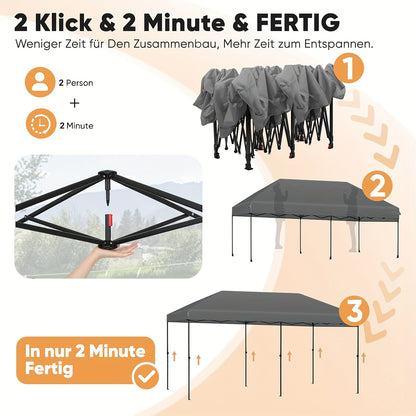 Partytent – Feesttent – Tuintent – Paviljoen – Vouwtent – One-Touch Pop-Up – 3x6 Meter – Versterkt Stalen Frame – Windbestendig