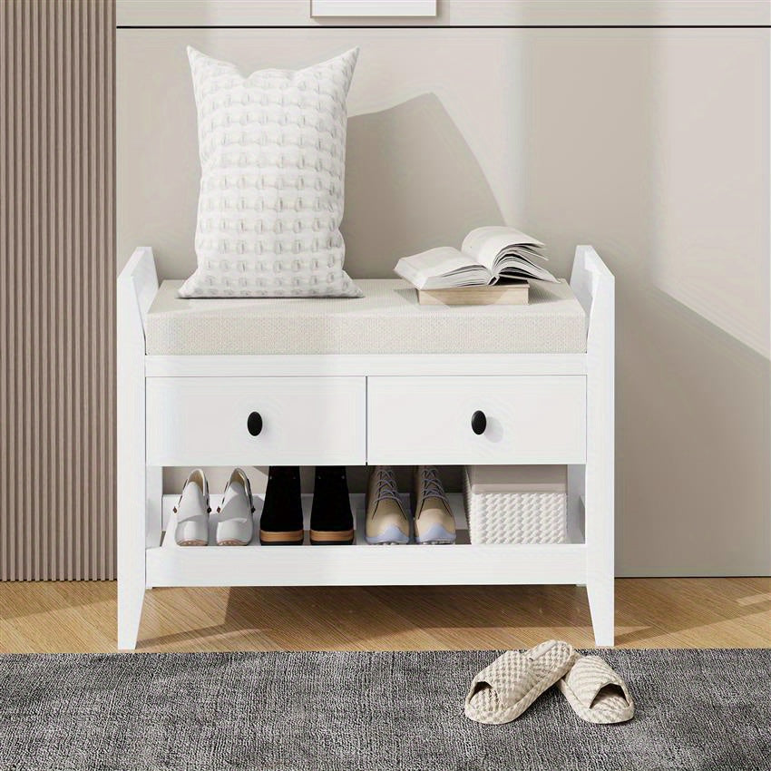 Schoenenbank – Schoenenrek – Zitbank – Opbergbank – Schoenenkast – Modern Wit Design – Gestoffeerd Zitvlak – MDF Hout Stabiel