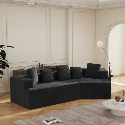 Moderne Modulaire Bank – Zithoekbank – Loungesofa – Slaapbank – Stoffen Bank – Diepe Zit – Geen Montage Nodig – Gecomprimeerd Boneless Design – Zwart