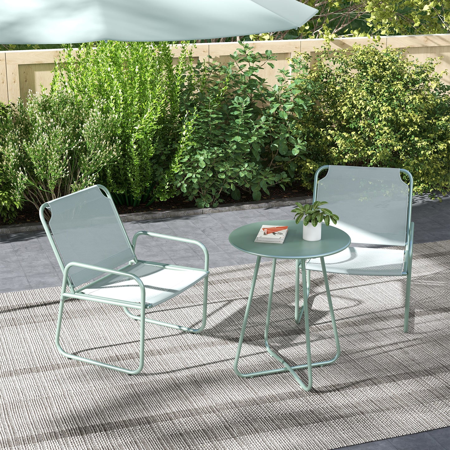 Tuinset – Tuinmeubelset – Bistroset – Balkonset – 3-delig Groen – Ademend Stof – Compact Rond Tafel 60 cm