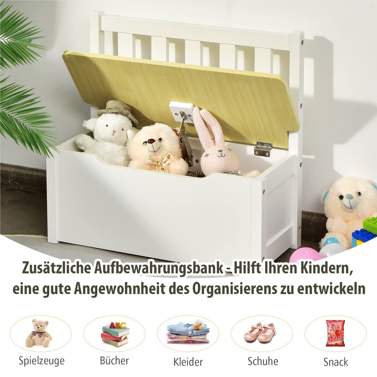 Kinderzitset – Kindertafel Set – Kindertafel Met Stoeltjes – Houten Kindertafel – Opbergbankje – Natuurlijk Grenen Hout – Met Opbergruimte En Ergonomisch Design