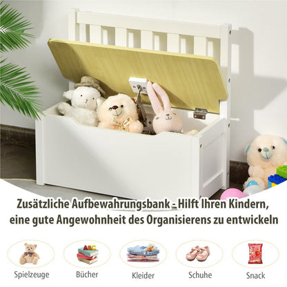Kinderzitset – Kindertafel Set – Kindertafel Met Stoeltjes – Houten Kindertafel – Opbergbankje – Natuurlijk Grenen Hout – Met Opbergruimte En Ergonomisch Design